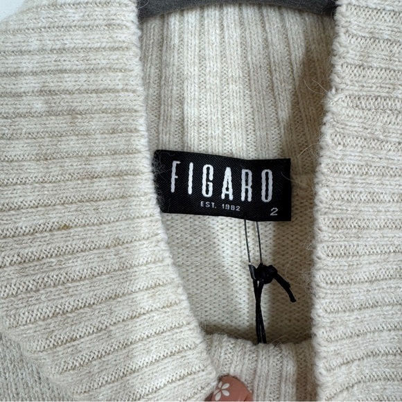 FIGARO Beige Sweater Long Sleeve Ruffle Knit Mini Dress  Quiet Luxury Size 2 - Picture 7 of 13